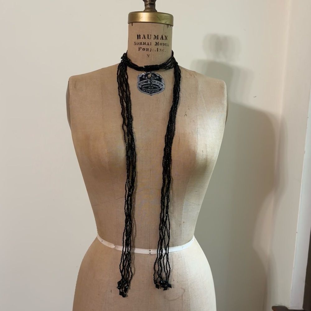 Vintage 80s Black Beaded Necklace or belt